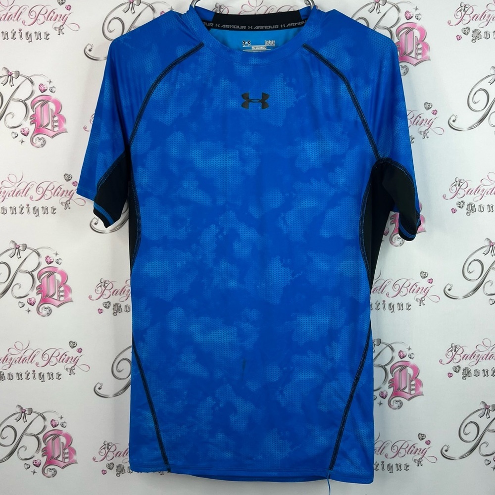 Under armour tshirt compression heat gear Men's Blue and Black Short Sleeve Tee